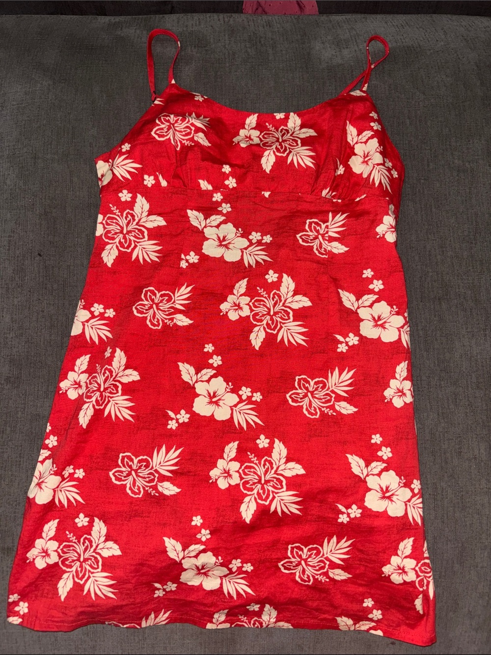 wild fable Red Floral Slip Dress with Cream Hibiscus Motif